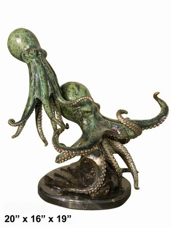 Cast Bronze Double Octopus Sculpture with Marble Base