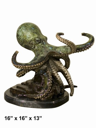 Cast Bronze Octopus Sculpture with Marble Base