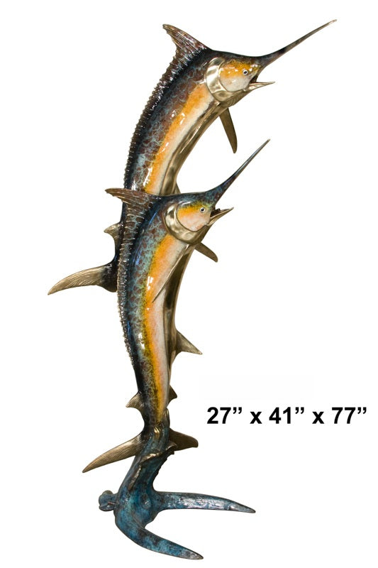 Cast Bronze Double Marlin Fountain Sculpture