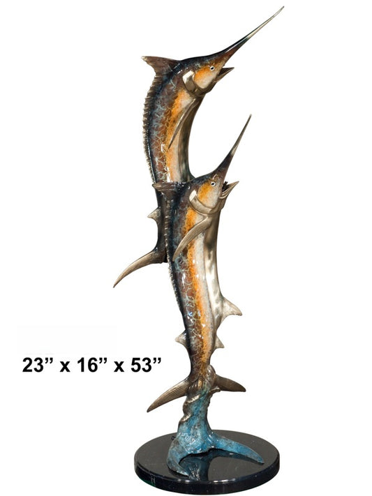 Cast Bronze Double Marlin Sculpture with Marble Base