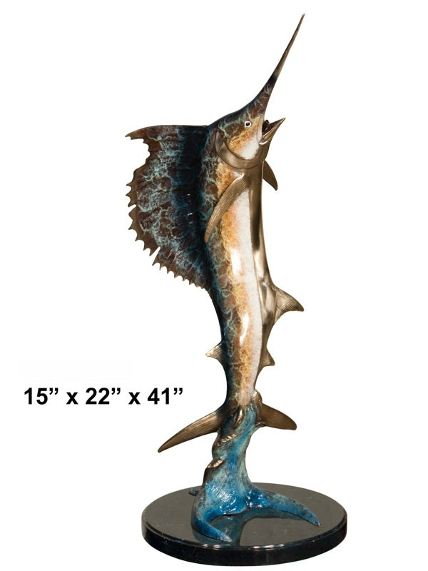Cast Bronze Sailfish Sculpture with Marble Base