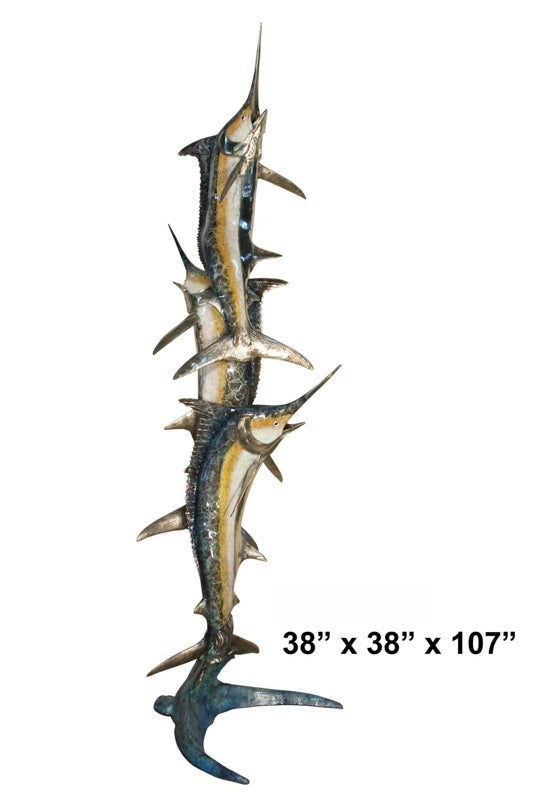 Cast Bronze Three Marlins Fountain Sculpture