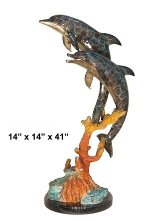 Cast Bronze Double Dolphins Sculpture with Marble Base