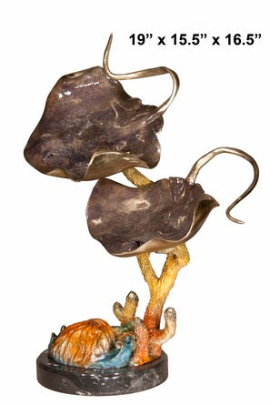 Cast Bronze Double Stingray Sculpture with Marble Base
