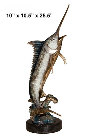 Cast Bronze Blue Marlin Sculpture with Marble Base