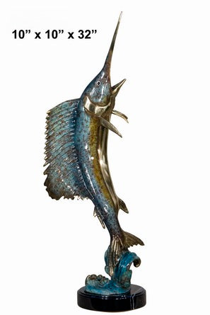 Cast Bronze Sailfish Sculpture with Marble Base
