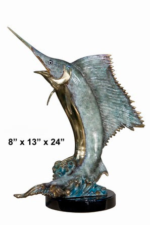 Cast Bronze Sailfish Sculpture with Marble Base