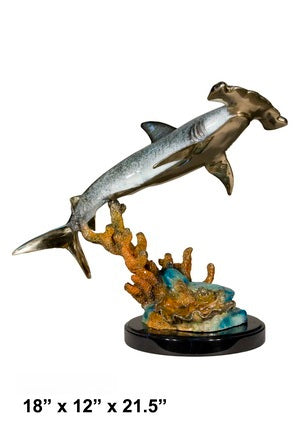 Cast Bronze Hammerhead Shark Sculpture with Marble Base
