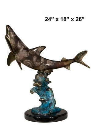 Cast Bronze Bull Shark Sculpture with Marble Base