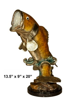 Cast Bronze Seabass Sculpture with Marble Base