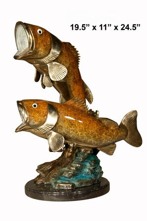 Cast Bronze Double Seabass Sculpture with Marble Base