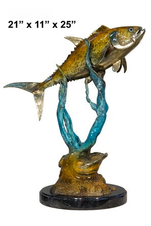 Cast Bronze Tuna Sculpture with Marble Base