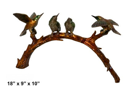 Cast Bronze Four Hummingbirds on Branch Sculpture