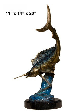Cast Bronze Sailfish Sculpture with Marble Base