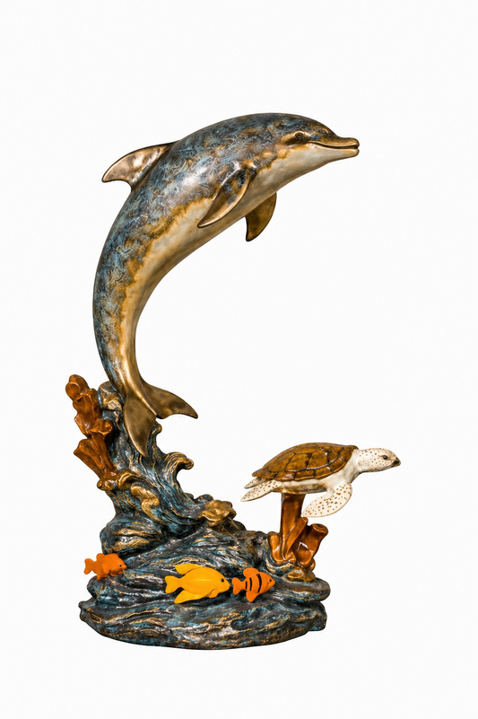 Cast Bronze Dolphin & Turtle Fountain Sculpture