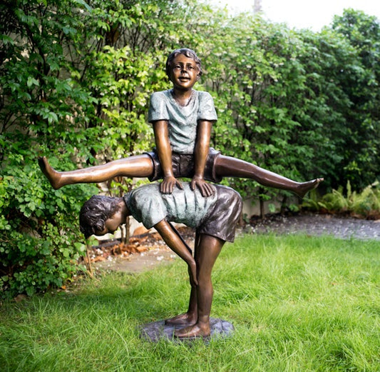 Cast Bronze Kids Playing Leapfrog Sculpture