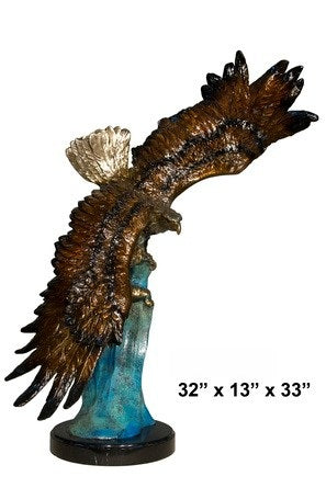 Cast Bronze Eagle in Flight Sculpture - marble base