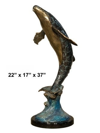 Cast Bronze Whale Sculpture with Marble Base