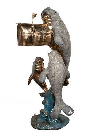 Cast Bronze Manatees Mailbox Sculpture