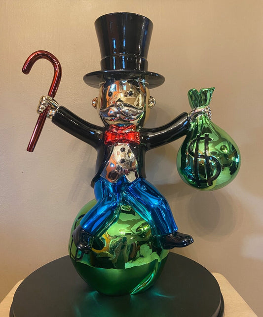 Monopoly-Inspired Tycoon Holding Money Bag Sculpture
