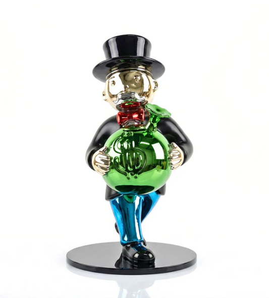 Monopoly Man Holding Money Bag Sculpture