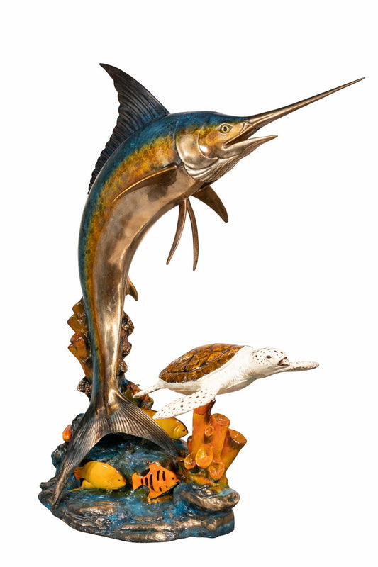 Cast Bronze Marlin & Turtle Fountain Sculpture
