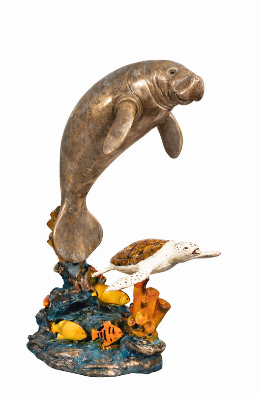 Cast Bronze Manatee & Turtle Fountain Sculpture