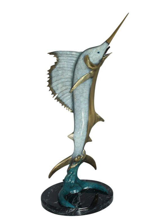 Cast Bronze Swordfish Sculpture with Marble Base