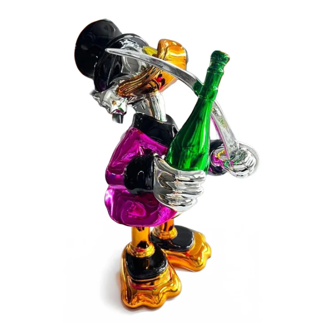 Scrooge Duck Sculpture Opening a Champagne Bottle with a Saber - Available in 2 Color Variations