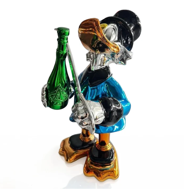 Scrooge Duck Sculpture Opening a Champagne Bottle with a Saber - Available in 2 Color Variations