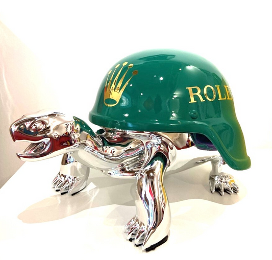 Turtle Sculpture with Luxury-Inspired Helmet - Available in 4 Color Variations