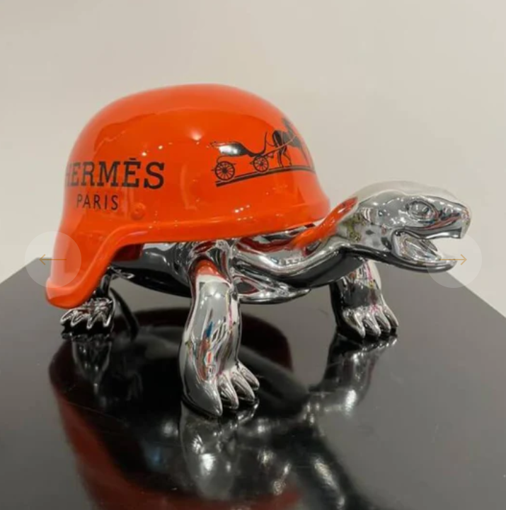 Turtle Sculpture with Luxury-Inspired Helmet - Available in 4 Color Variations