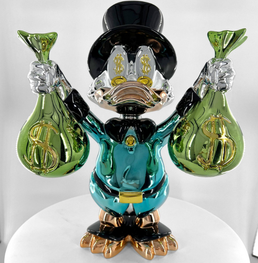 Scrooge Duck Holding Two Money Bags Sculpture — 24" Edition
