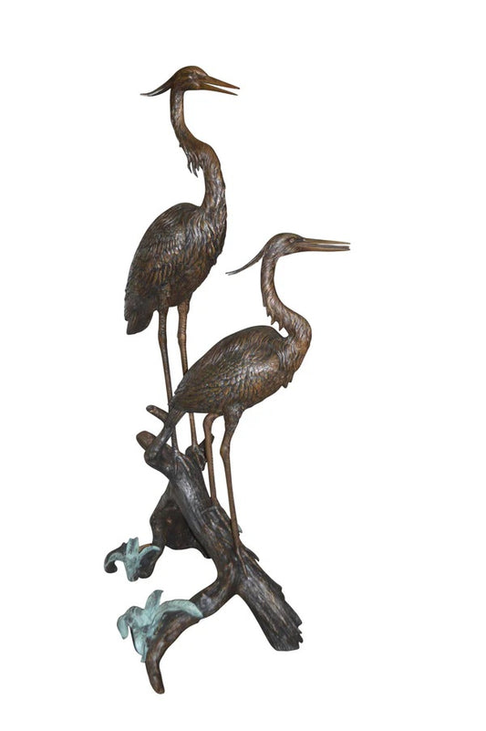 Cast Bronze Two Herons on Log Fountain Sculpture