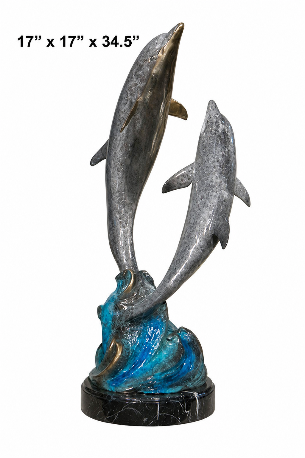 Cast Bronze Two Dolphins Sculpture with Marble Base